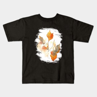 Leaf Autumn Season Nature Watercolor Art Painting Kids T-Shirt